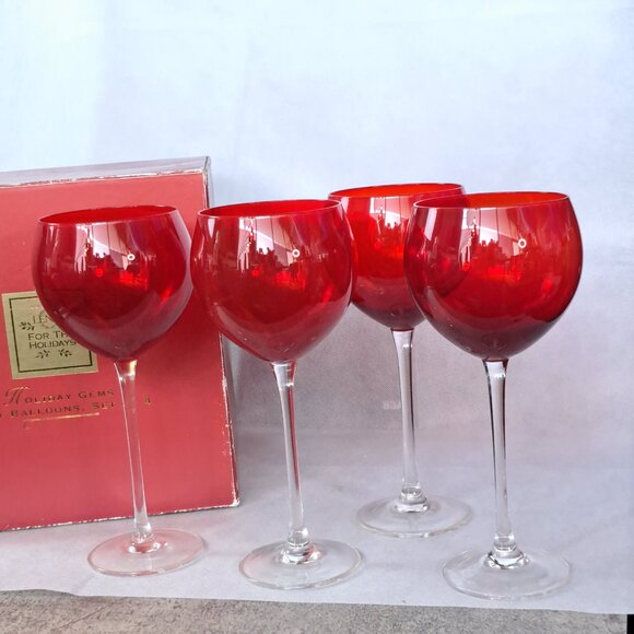 Lenox Holiday Gems Ruby Red Balloon Cup Large Crystal Wine Glasses - Set of 4 - Picture 5 of 14